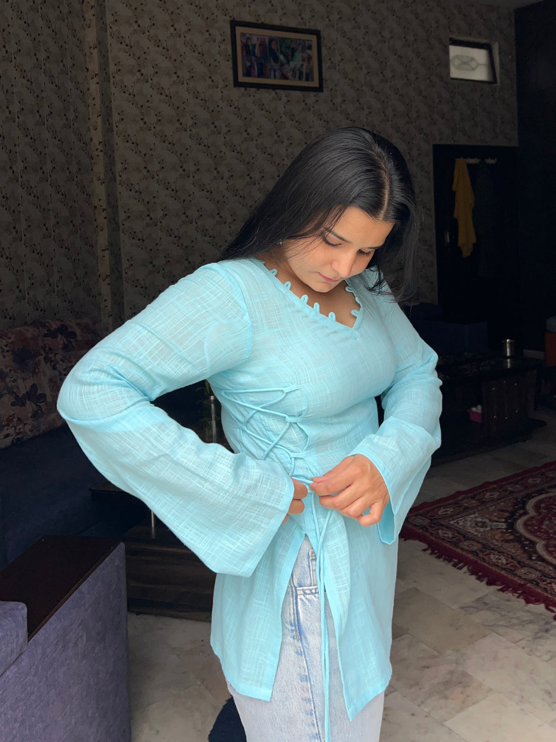 Blue side tie up kurti 🦋