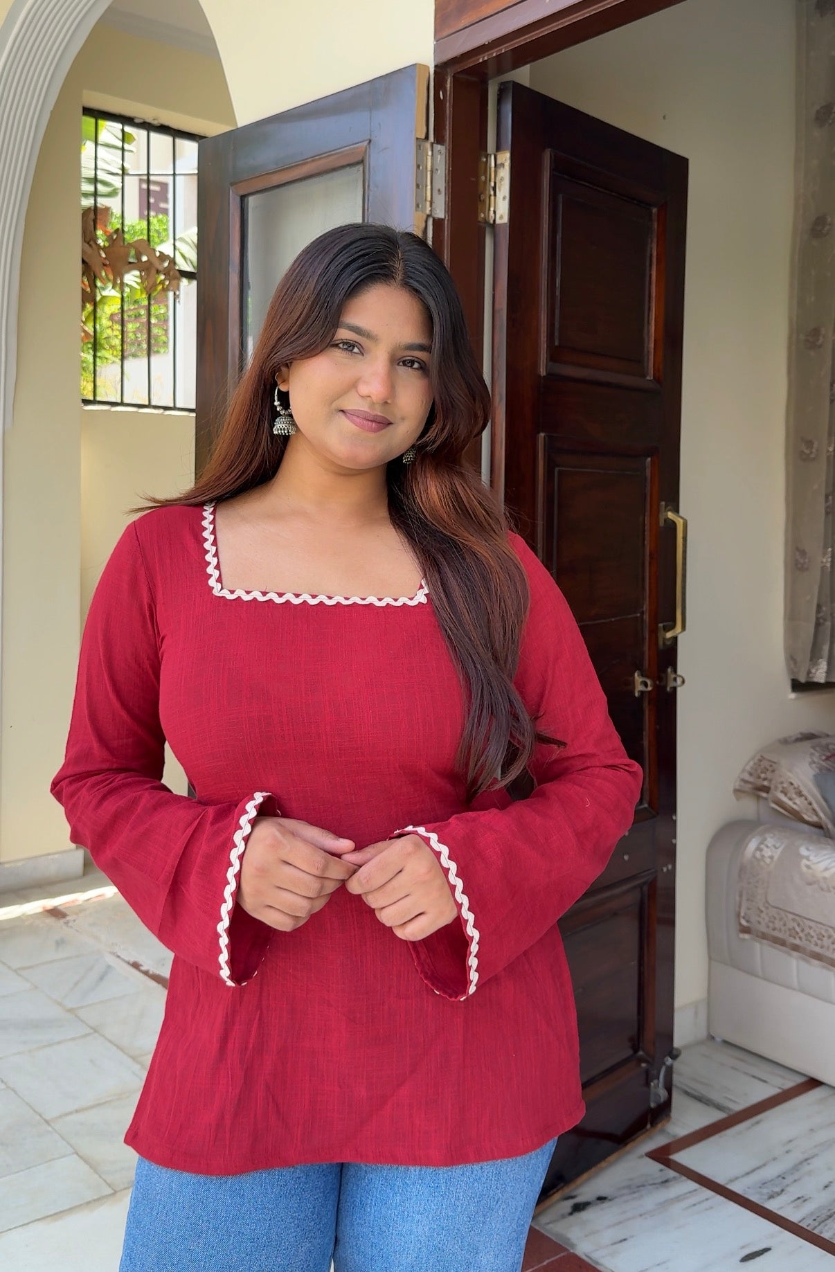 RED CORSET BACK KURTI 🍒