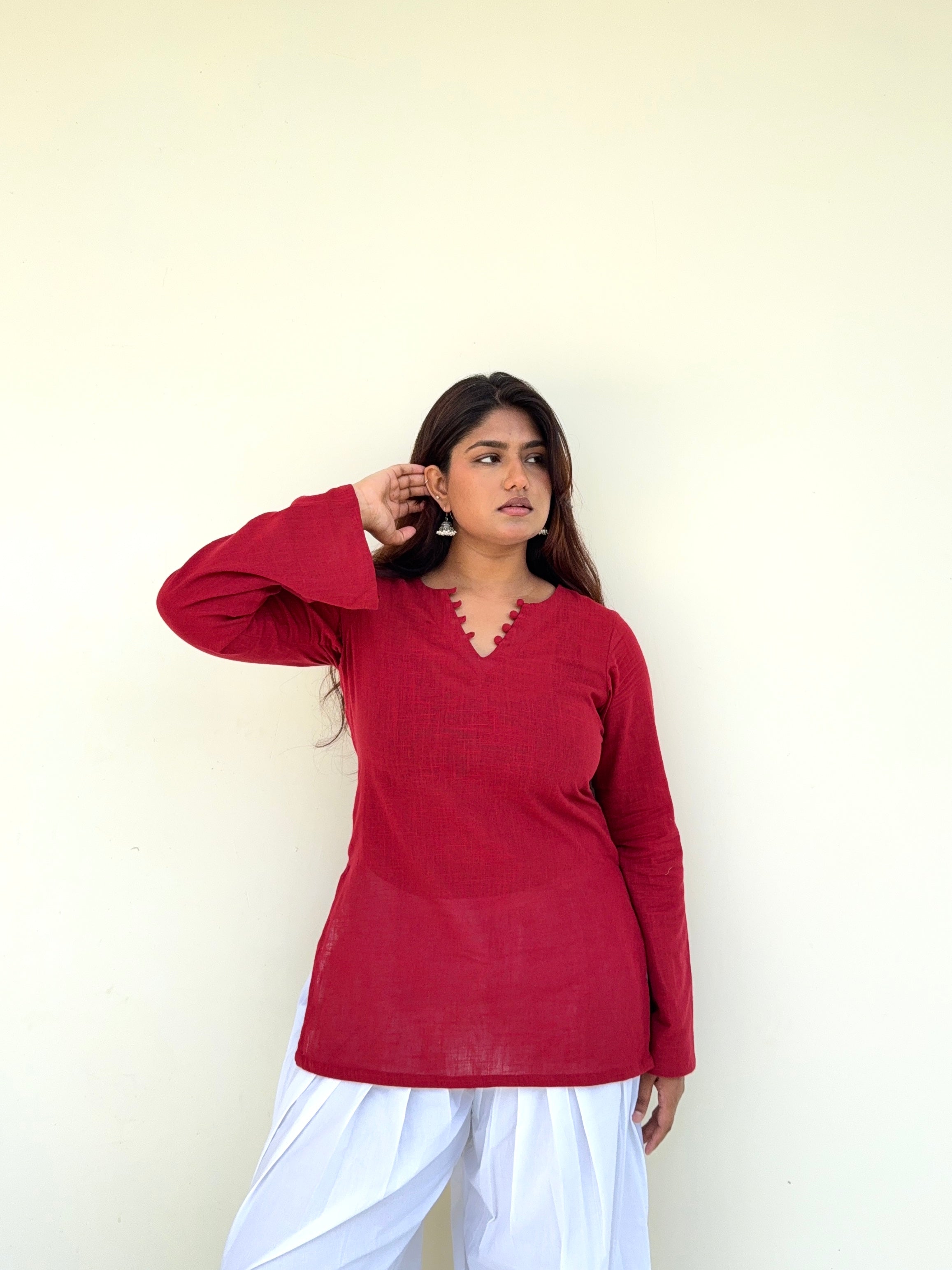 Red bell sleeves kurti🌶️