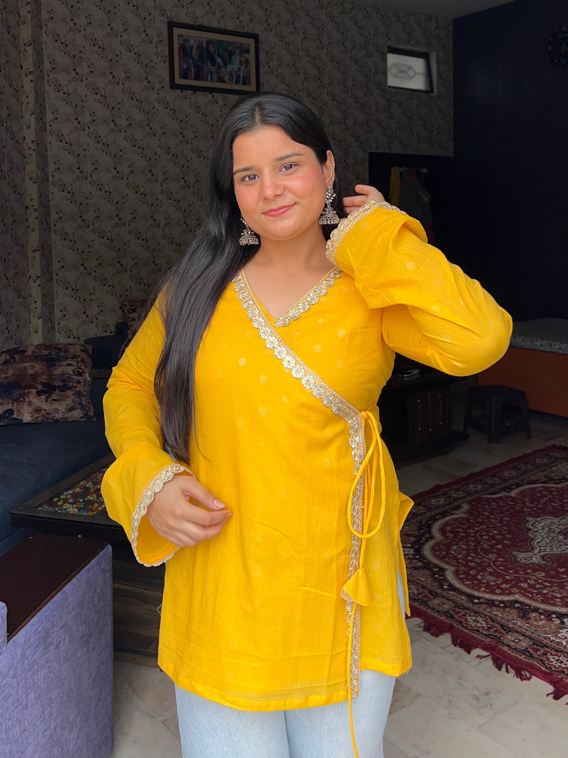 Yellow angarkha kurti 🌙