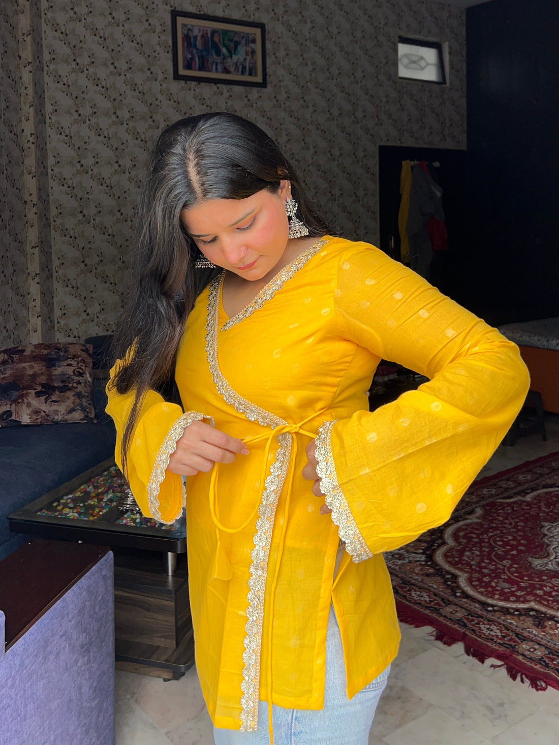 Yellow angarkha kurti 🌙