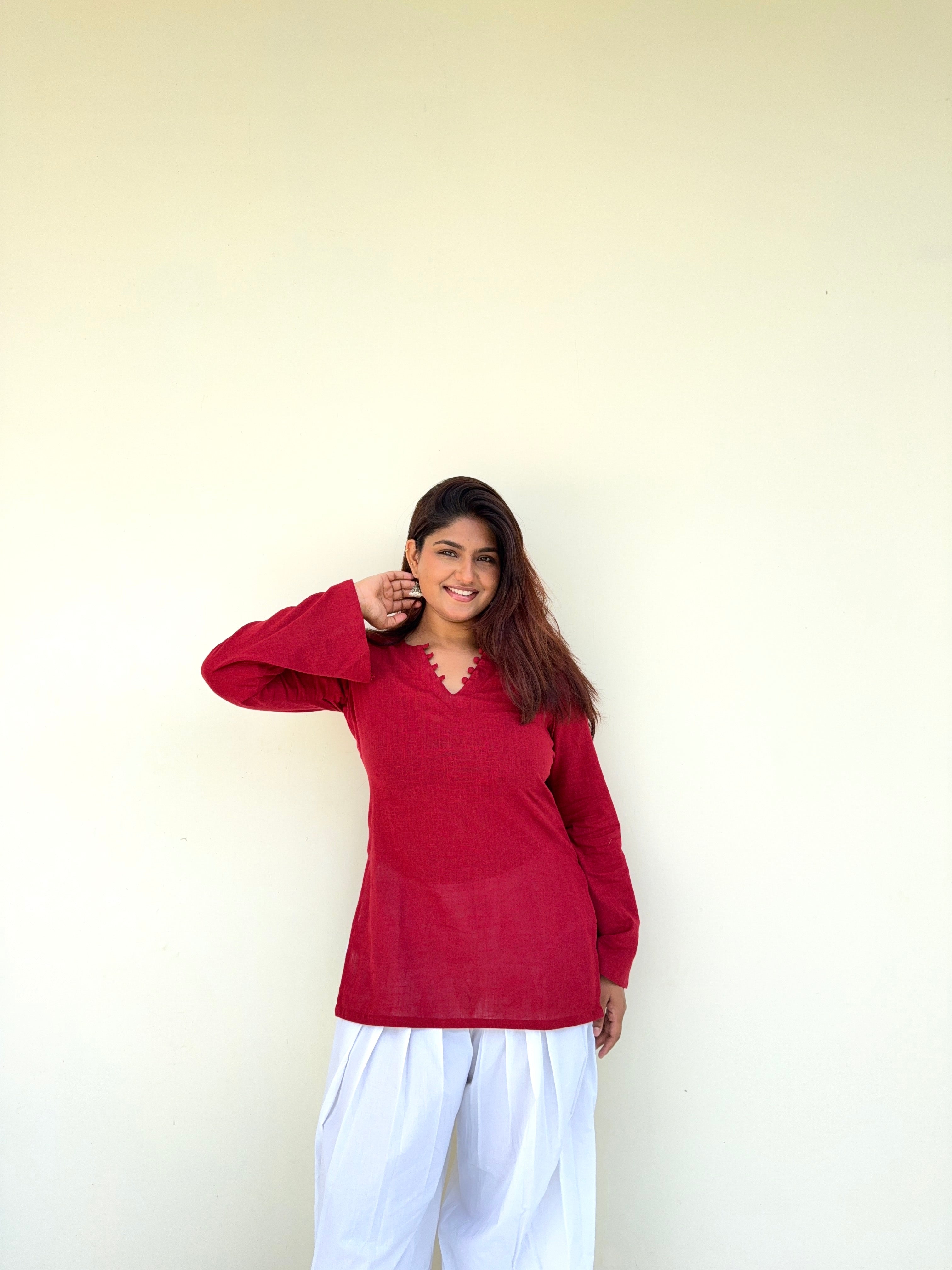 Red bell sleeves kurti🌶️