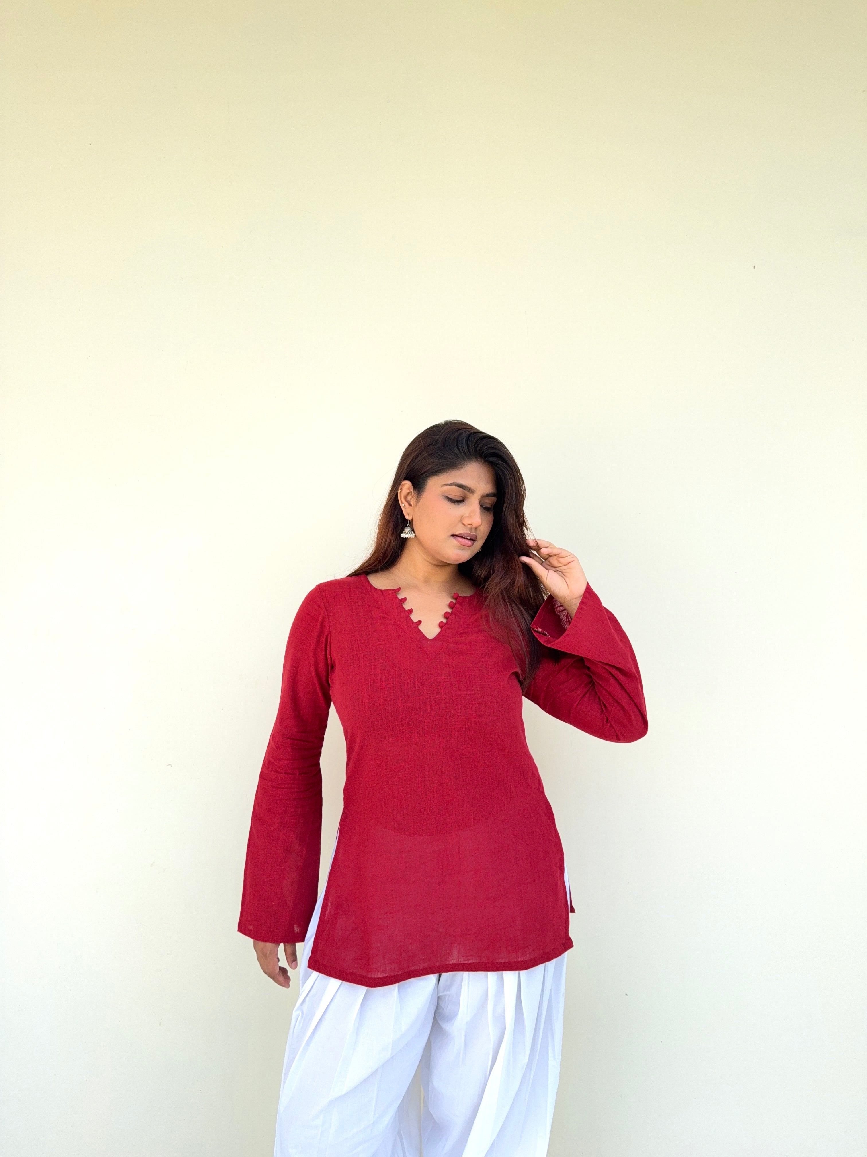 Red bell sleeves kurti🌶️