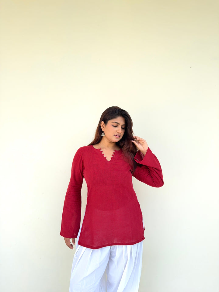 Red bell sleeves kurti🌶️