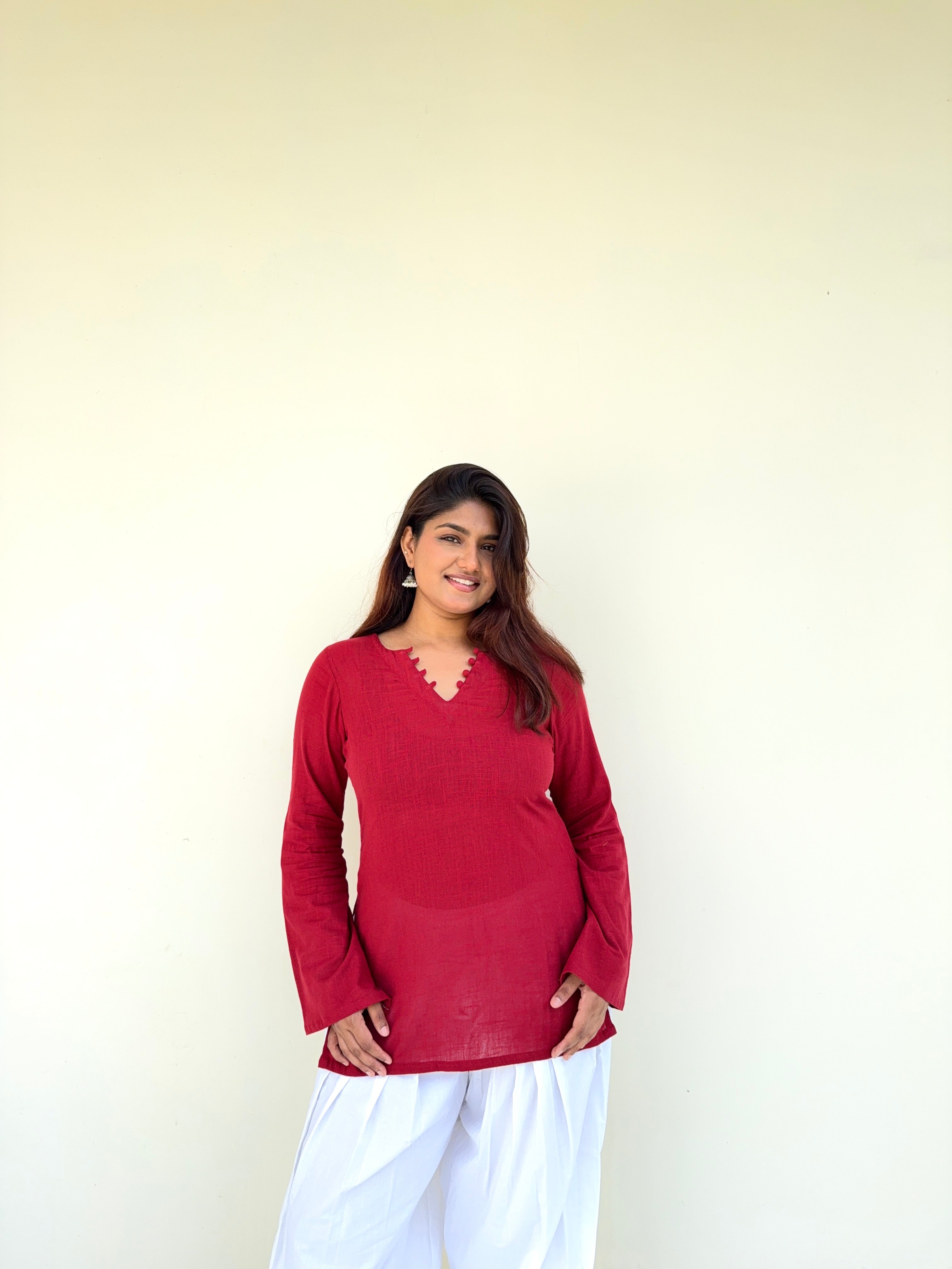 Red bell sleeves kurti🌶️