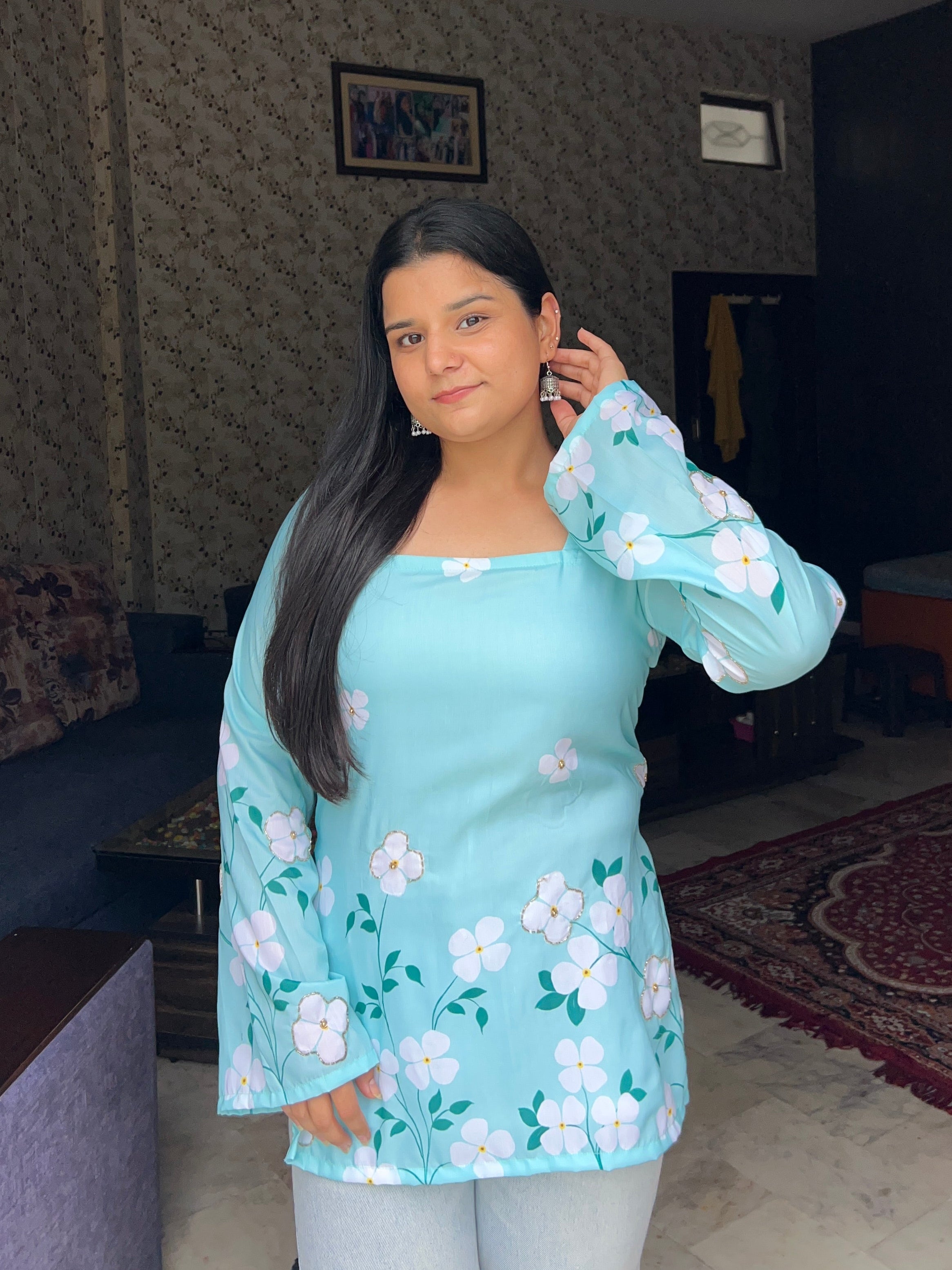 Floral blue kurti🩵