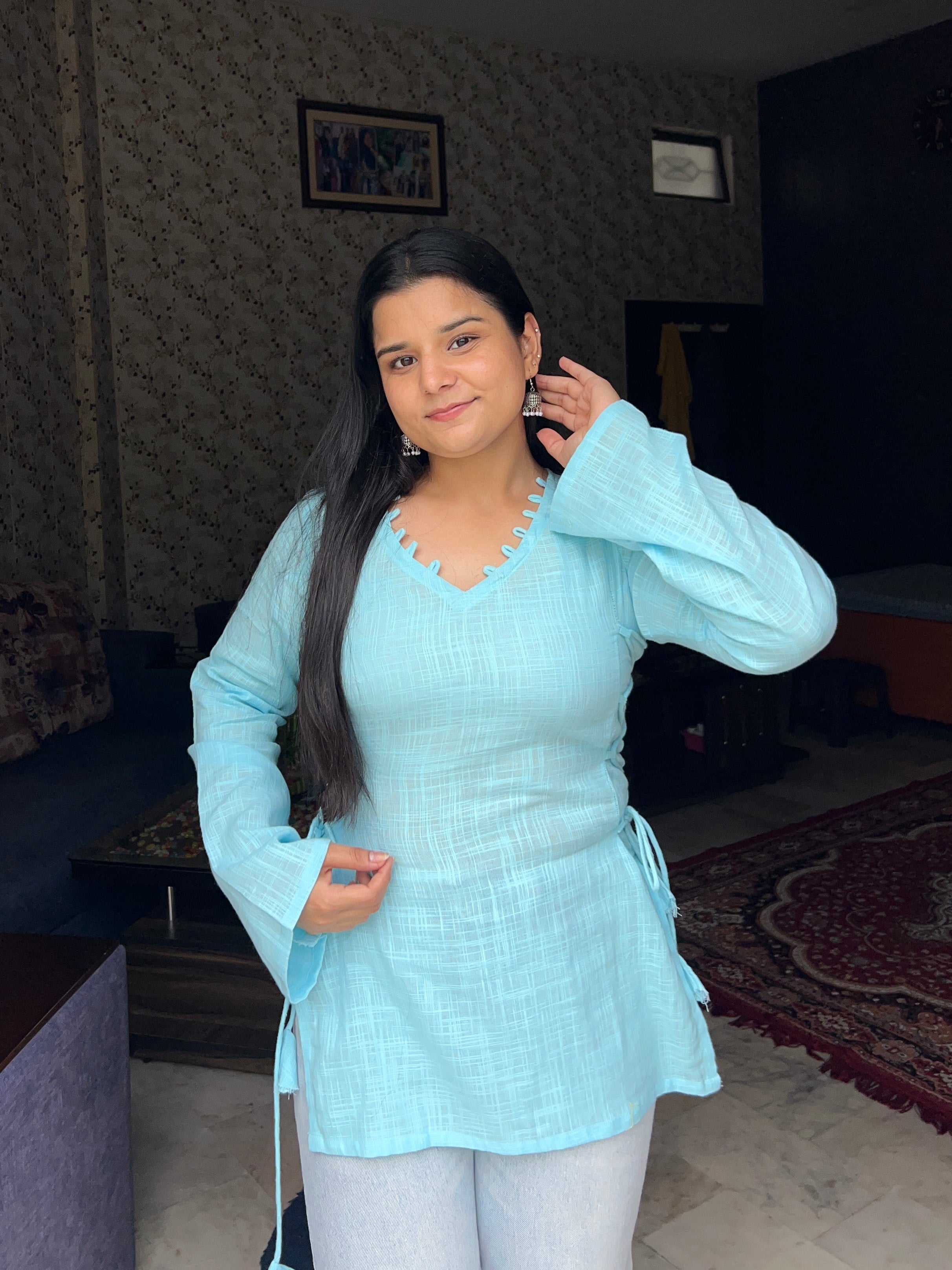 Blue side tie up kurti 🦋
