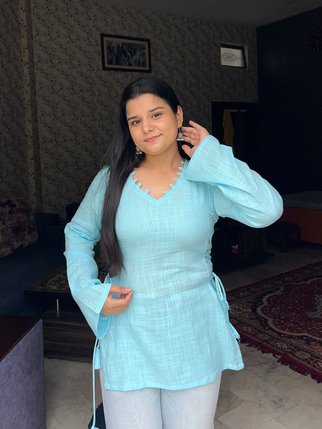 Blue side tie up kurti 🦋