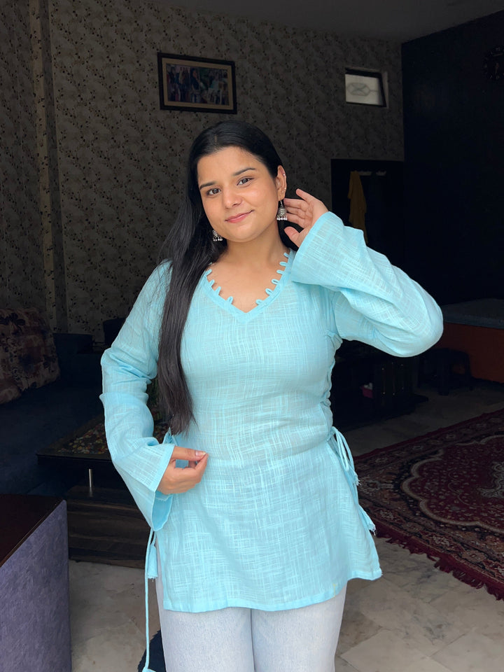 Blue side tie up kurti 🦋