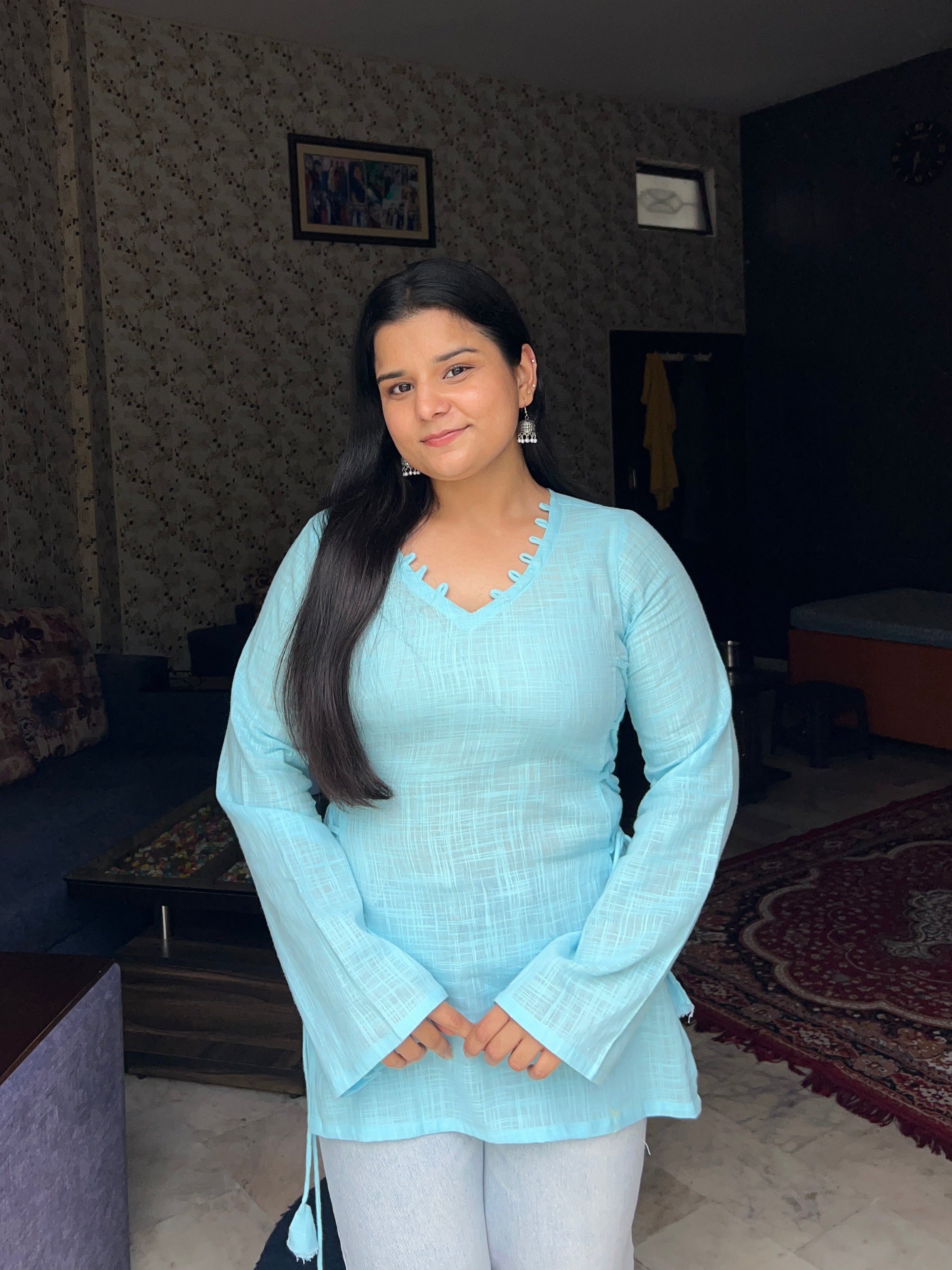 Blue side tie up kurti 🦋