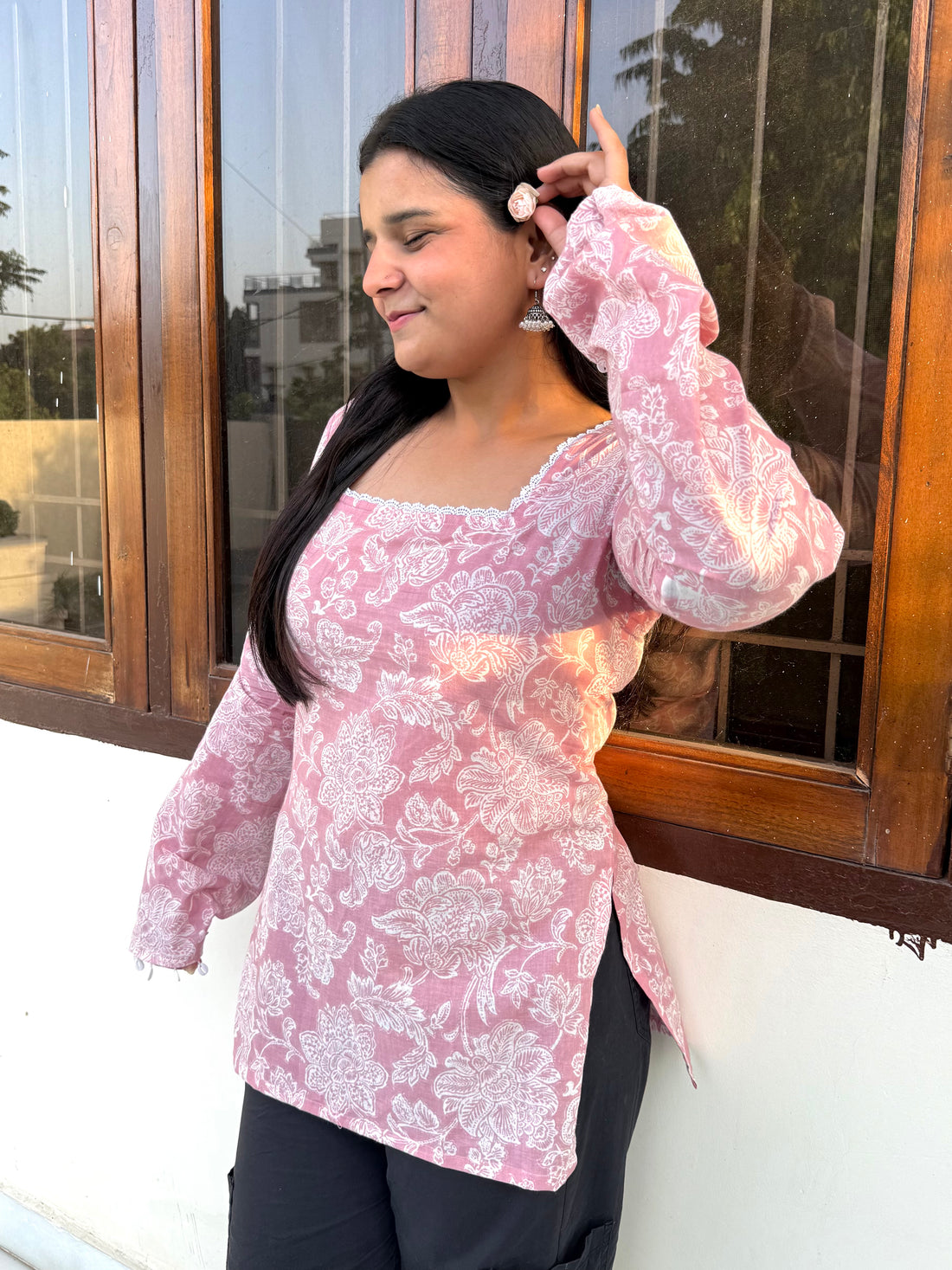 Corset back kurti with shell work 🤍