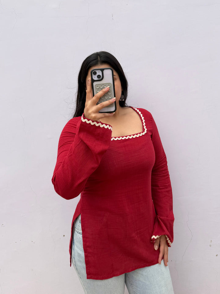 RED CORSET BACK KURTI 🍒