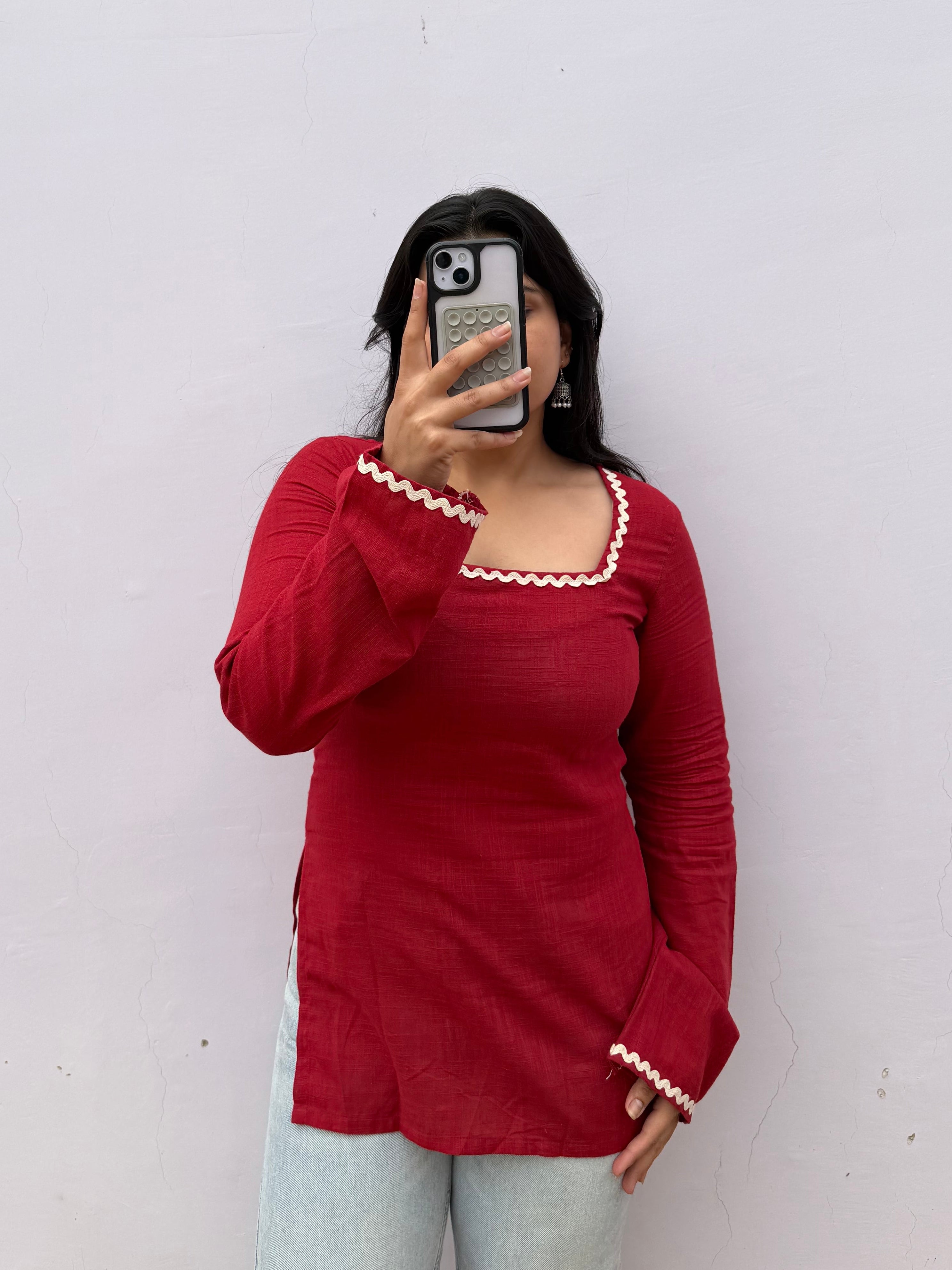 RED CORSET BACK KURTI 🍒