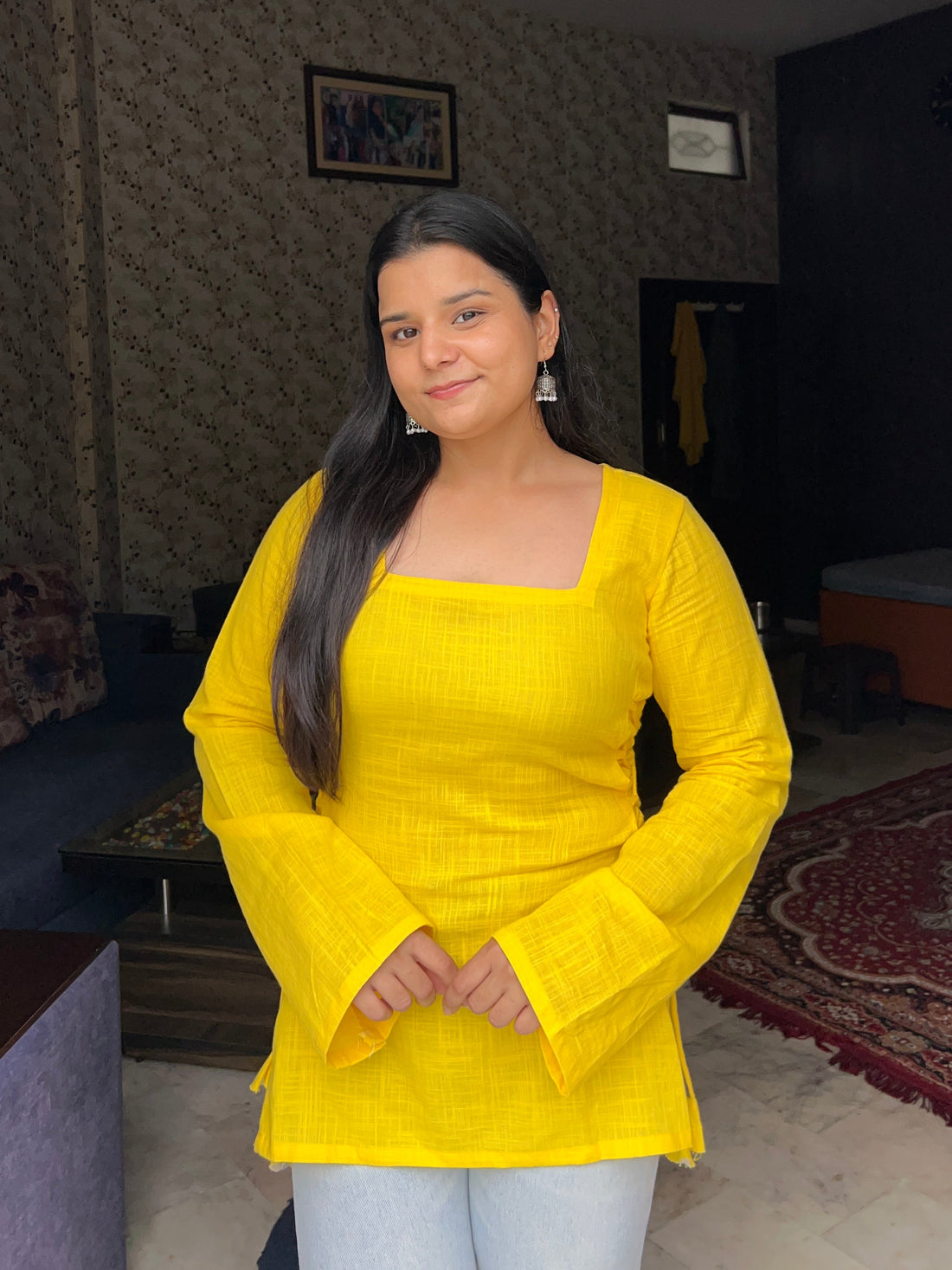 Yellow side tie up kurti 🍋