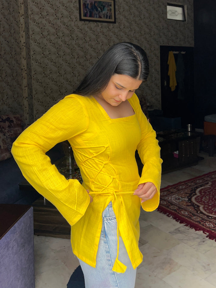 Yellow side tie up kurti 🍋