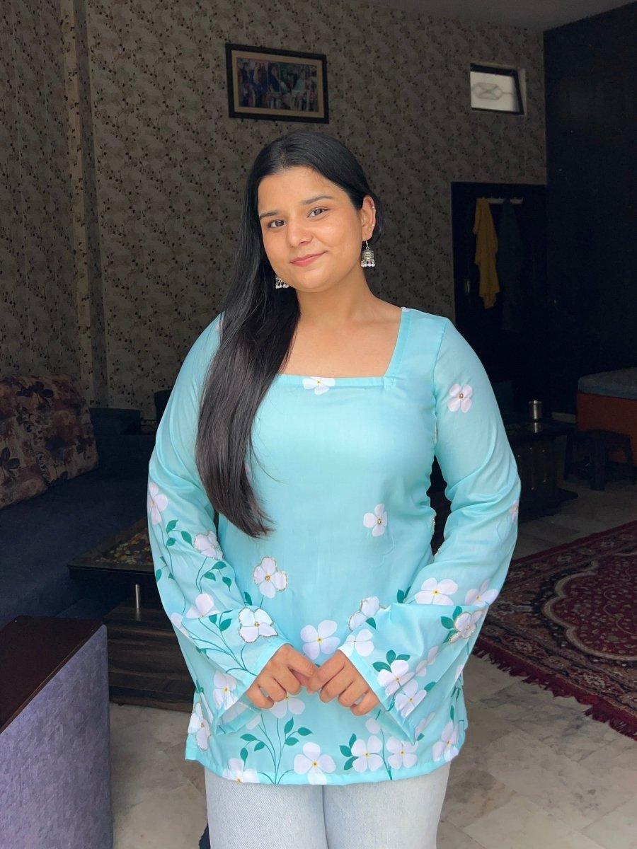Floral blue kurti🩵 - Label Gulvi
