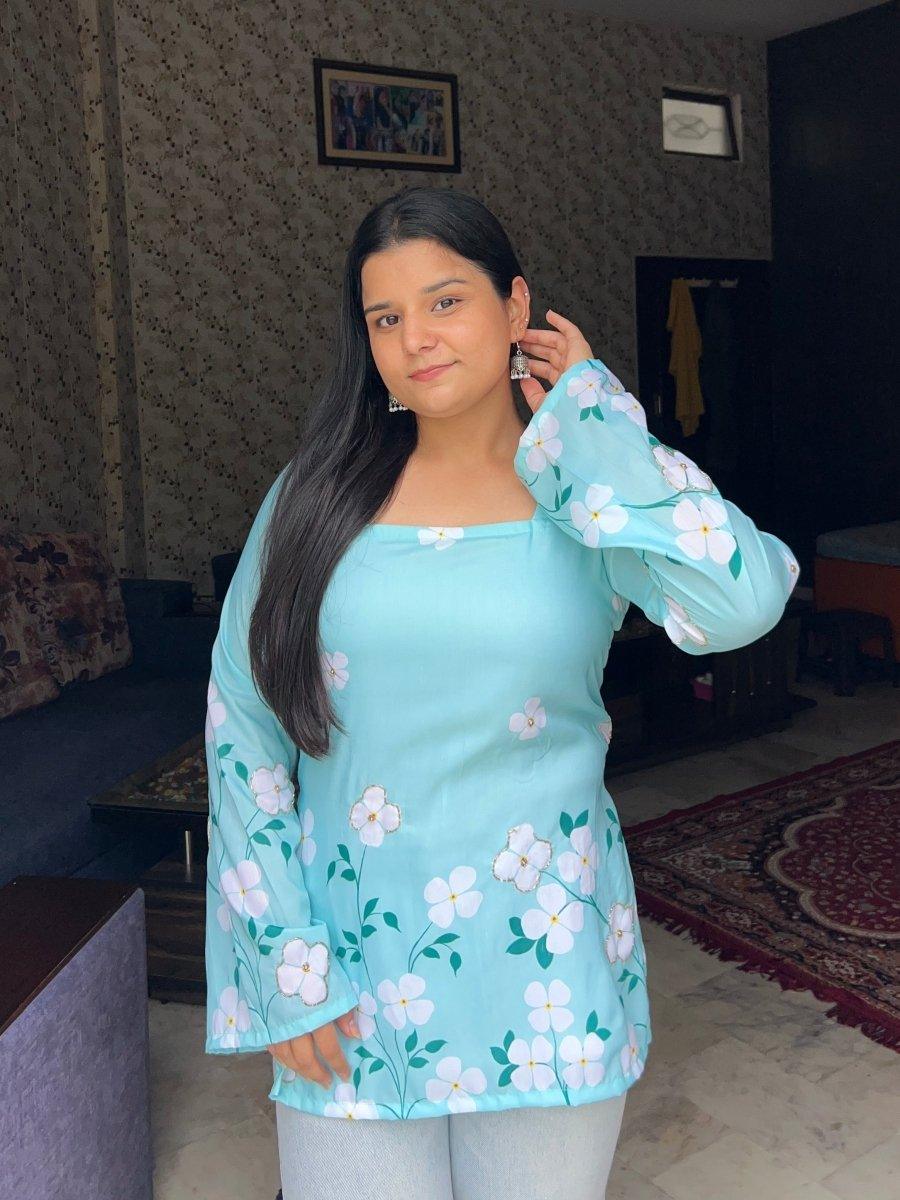 Floral blue kurti🩵 - Label Gulvi